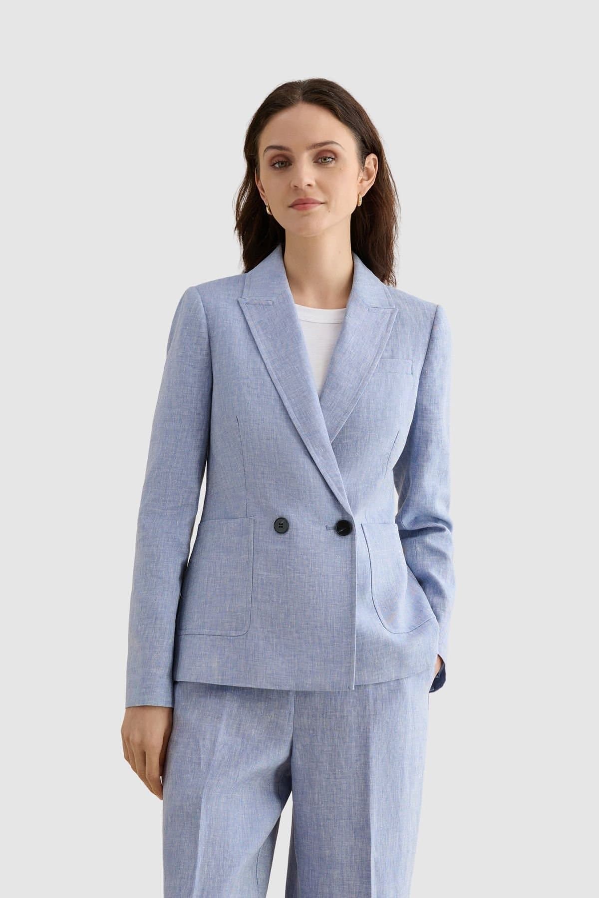 Hobbs London Hobbs London Women's Estella Double Breasted Linen Jacket in Pale Blue