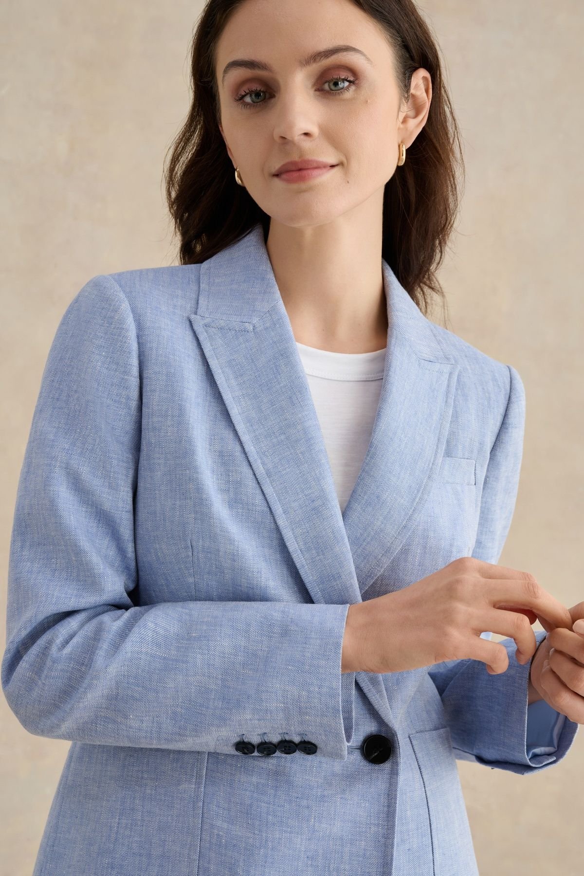 Hobbs London Hobbs London Women's Estella Double Breasted Linen Jacket in Pale Blue - 3