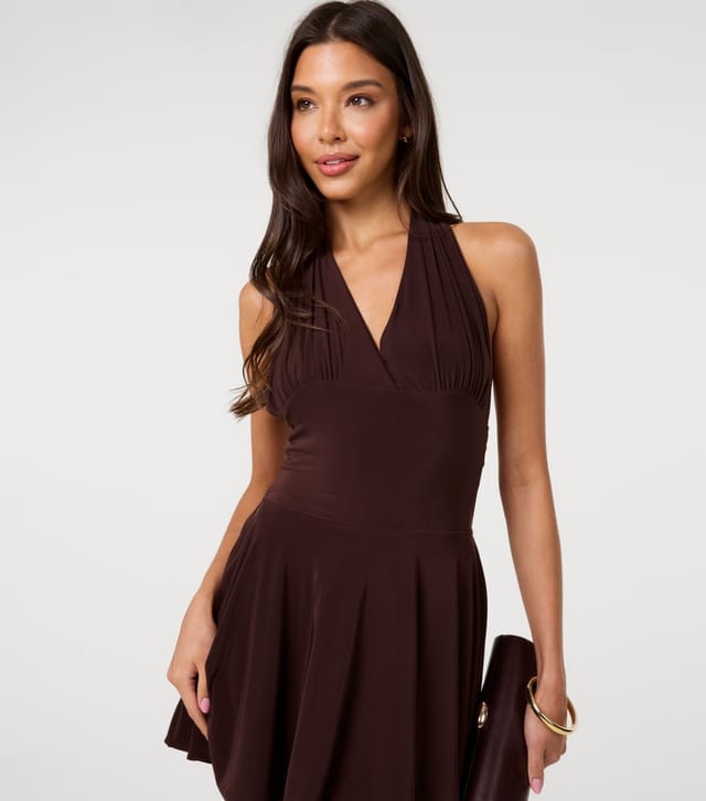 Pink Vanilla Women's Dark Brown Slinky Halterneck Mini Dress Pink Vanilla New Look - 3