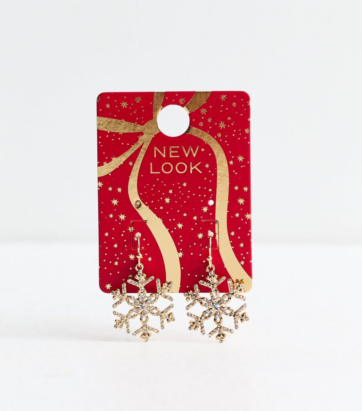 New Look Gold Tone Christmas Diamante Snowflake Drop Earrings New Look
