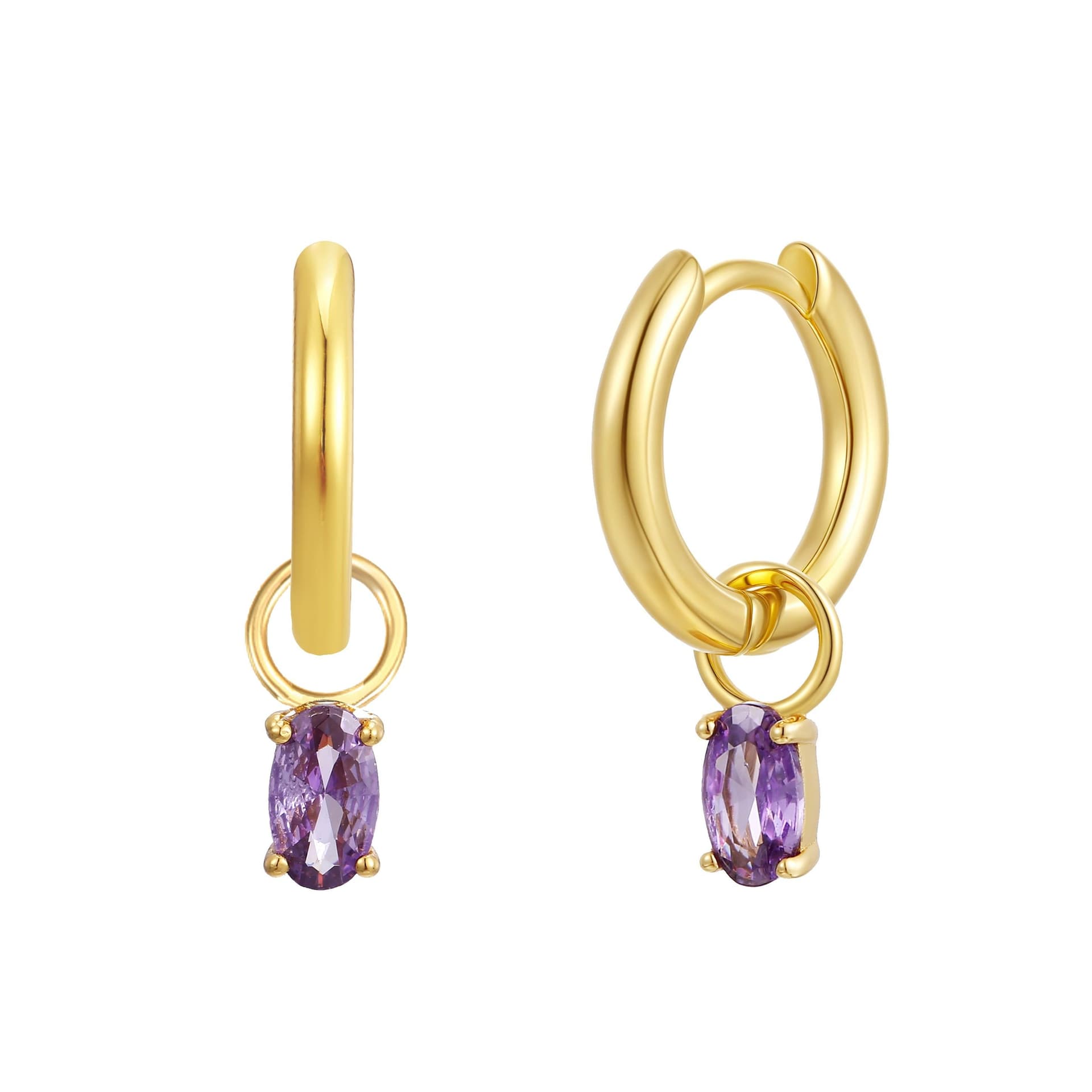 Gold Trip Gold Trip Women's February Huggie Hoop Birthstone Charm Earrings in Gold