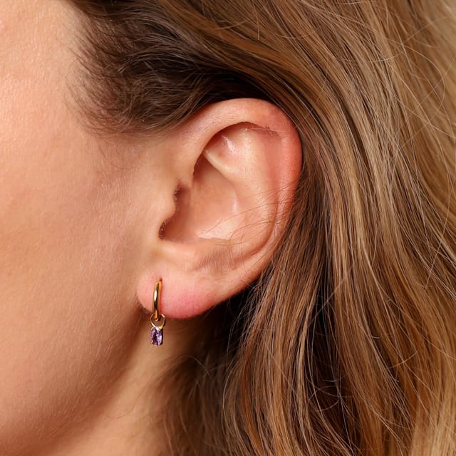 Gold Trip Gold Trip Women's February Huggie Hoop Birthstone Charm Earrings in Gold - 2