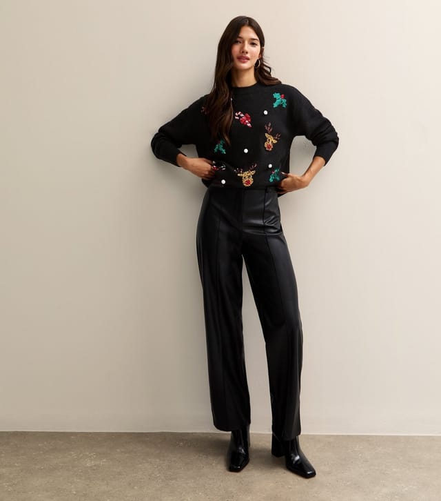 New Look Women's Black Christmas Sequin Appliqué Christmas Jumper New Look - 3