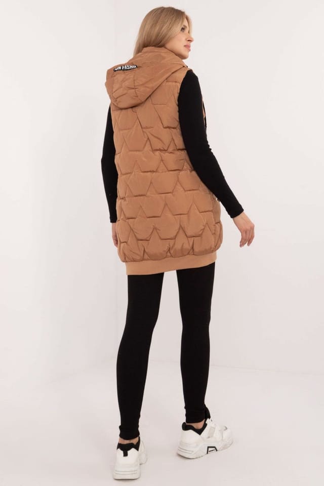 Love Lace Love Lace Women's Quilted Hooded Vest with Zipper Pockets in Brown - 3