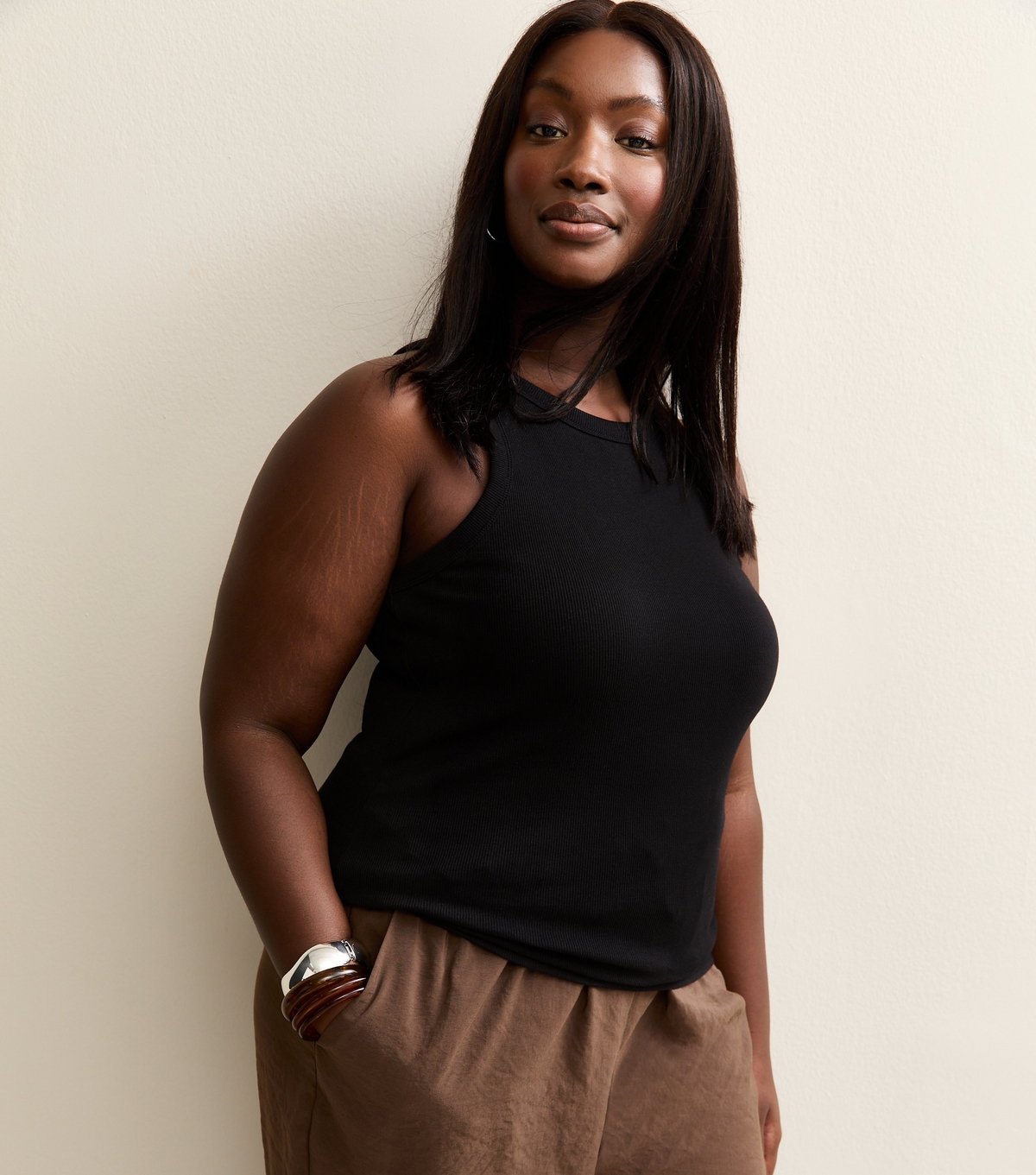 New Look Women's Plus Size Black Ribbed Racerback Vest Curves New Look - 2