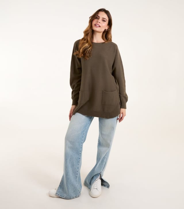 Blue Vanilla Women's Khaki Side Button Oversized Jumper Blue Vanilla New Look - 2