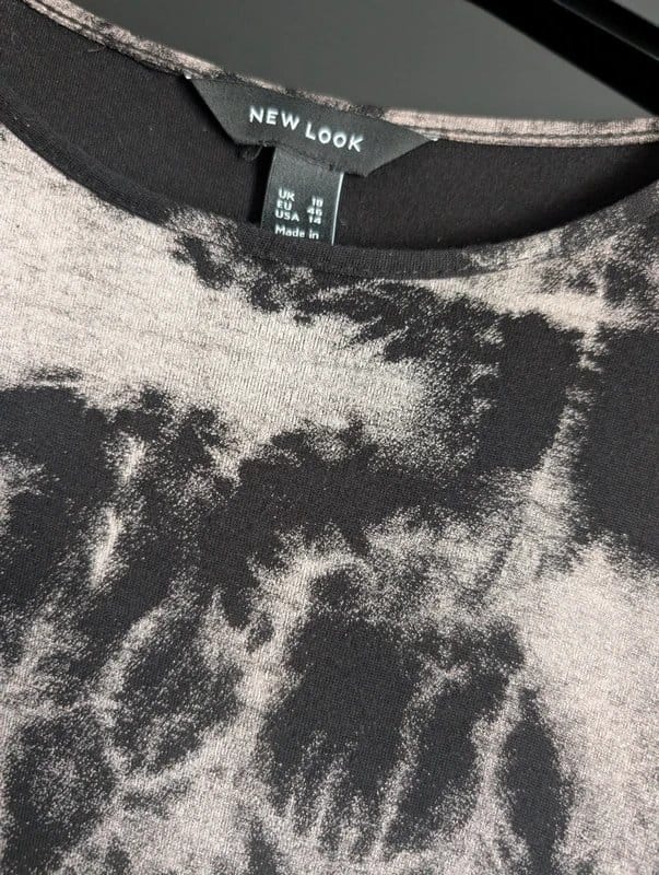 New Look Black Tie Dye Ruched Dress Size 18