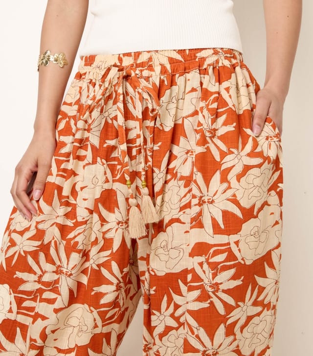 Blue Vanilla Women's Orange Floral Print Balloon Pants Blue Vanilla New Look - 3