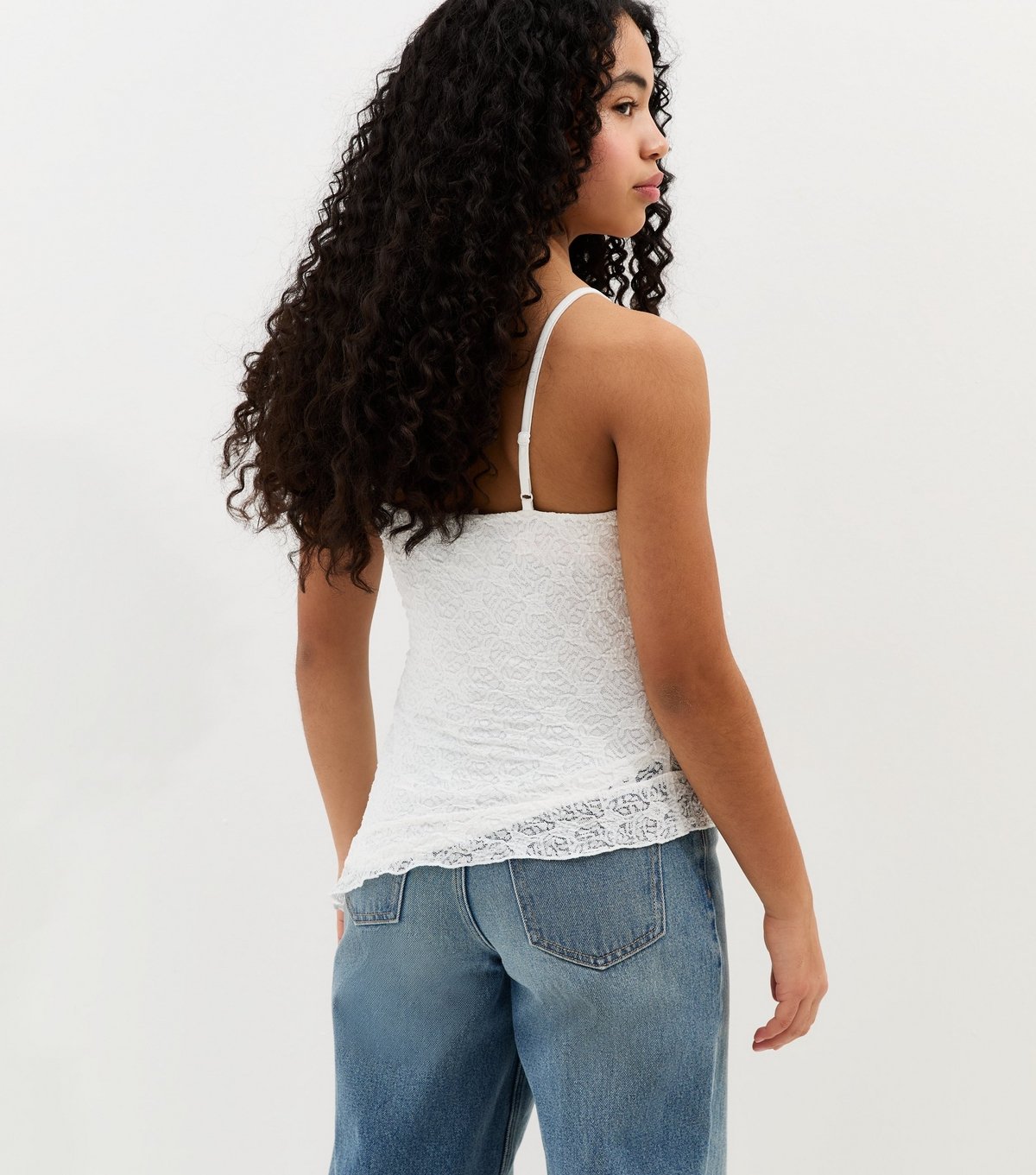 New Look Girls' White Ruffle Trim Asymmetric Lace Cami Top New Look - 4