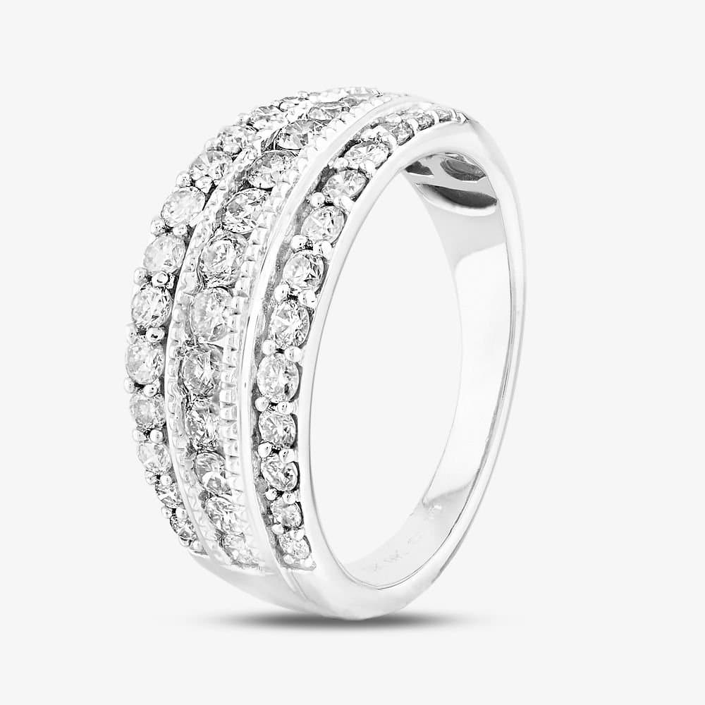 T.H.Baker T.H.Baker Women's 9ct White Gold 1.00ct Diamond Multi-Set Three Row Ring in Silver