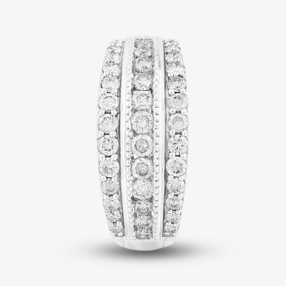T.H.Baker T.H.Baker Women's 9ct White Gold 1.00ct Diamond Multi-Set Three Row Ring in Silver - 2