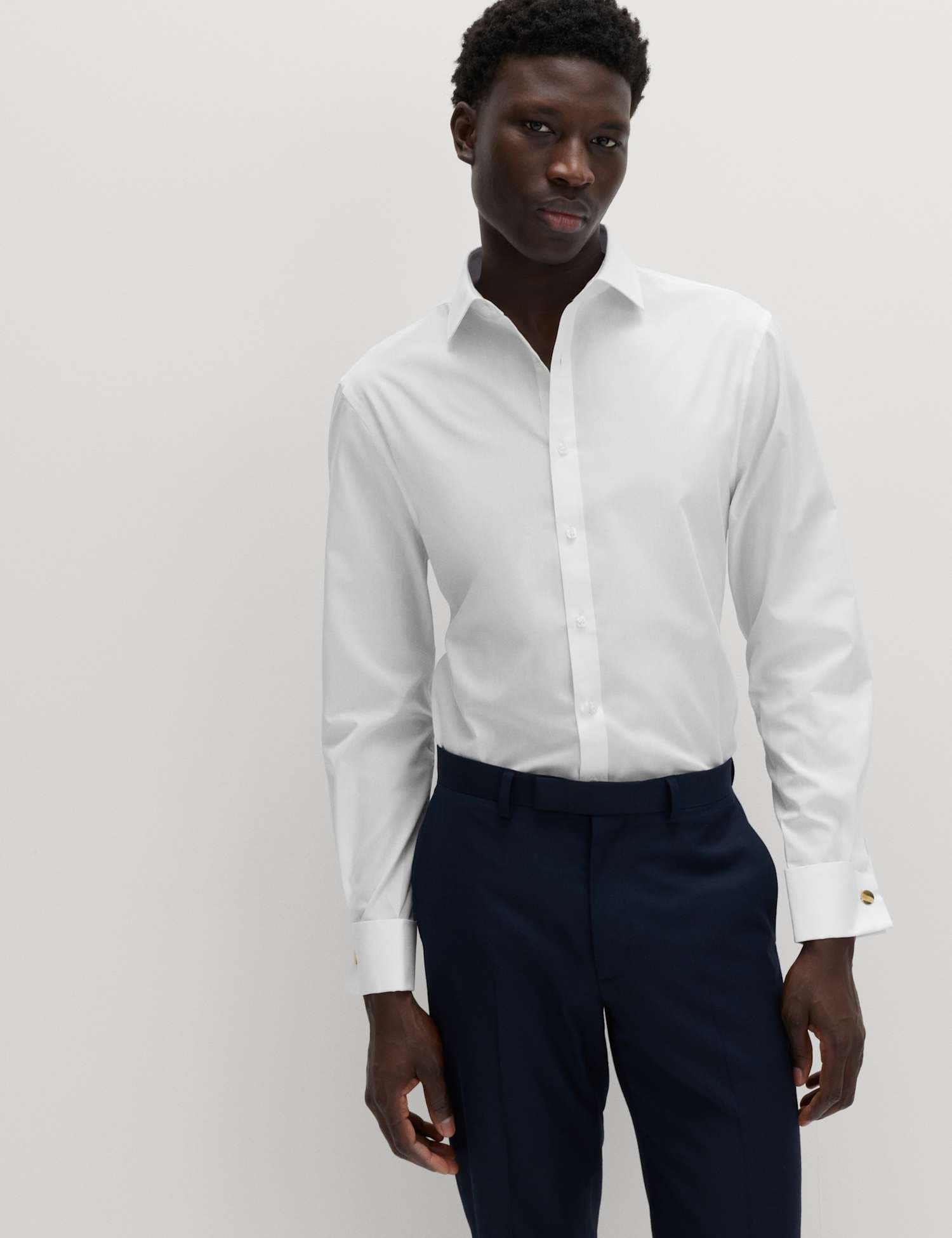 Marks & Spencer M&S Slim Fit Cotton Blend Double Cuff Shirt White