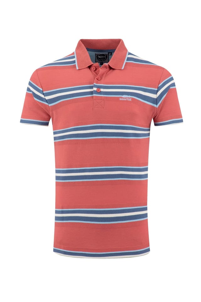 Weird Fish Weird Fish Men's Dent Block Stripe Polo Shirt in Light Red - 2
