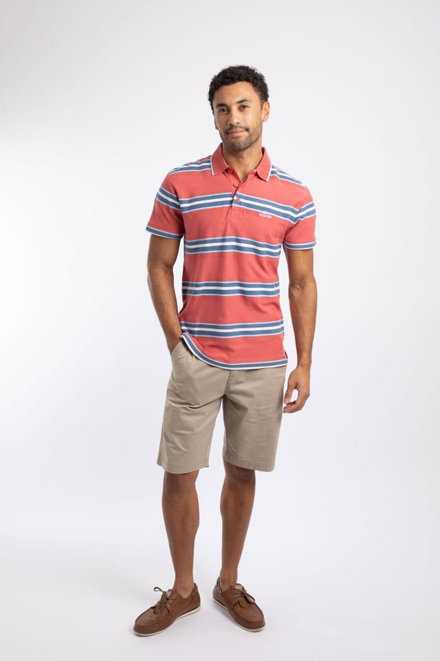 Weird Fish Weird Fish Men's Dent Block Stripe Polo Shirt in Light Red - 3