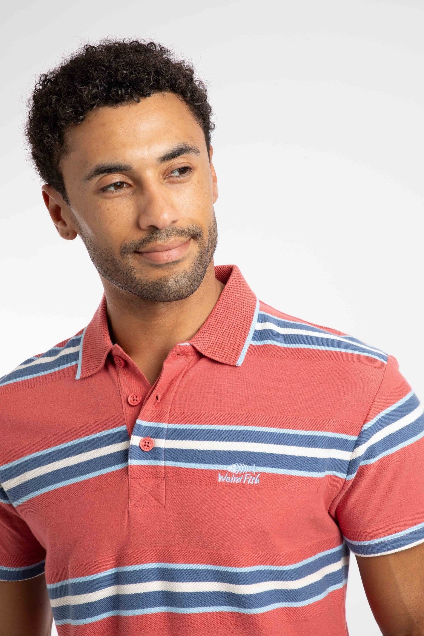 Weird Fish Weird Fish Men's Dent Block Stripe Polo Shirt in Light Red - 4