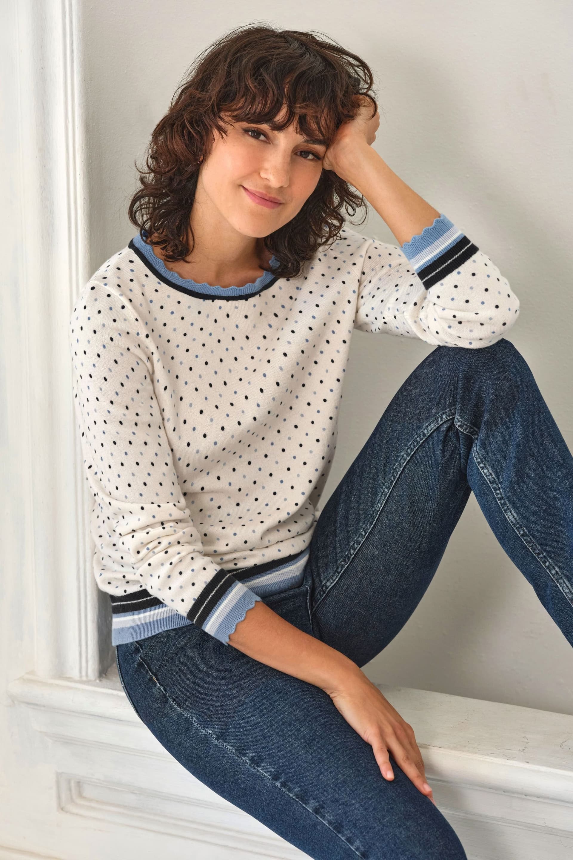 Pure Collection Pure Collection Women's Cotton Wool Printed Spot Sweater
