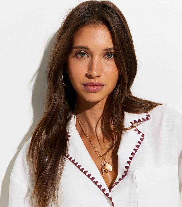 New Look Women's White Cotton Contrast Trim Embroidered Parrot Shirt New Look - 3
