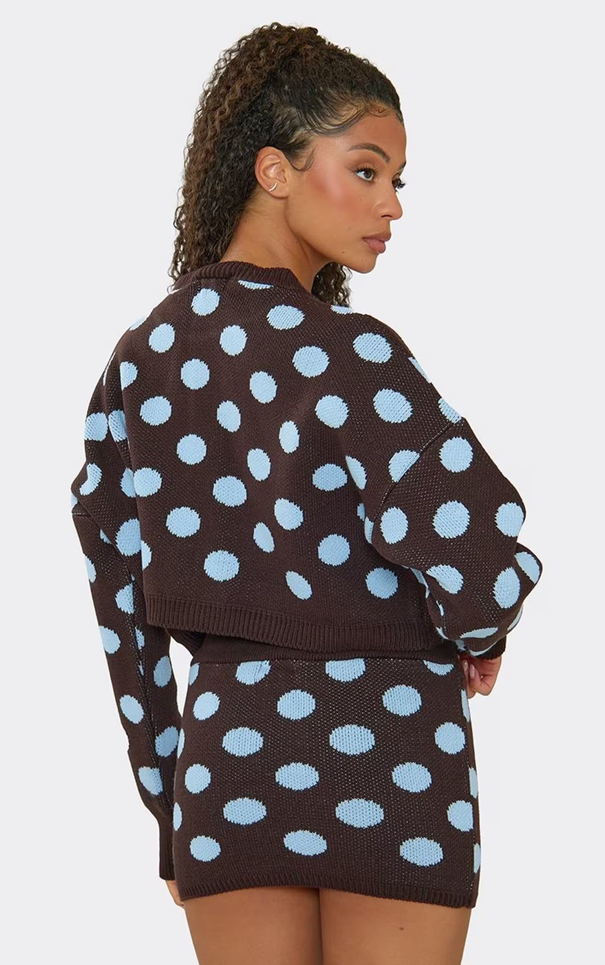 EGO Brown And Blue Polka Dot Knit Mini Skirt