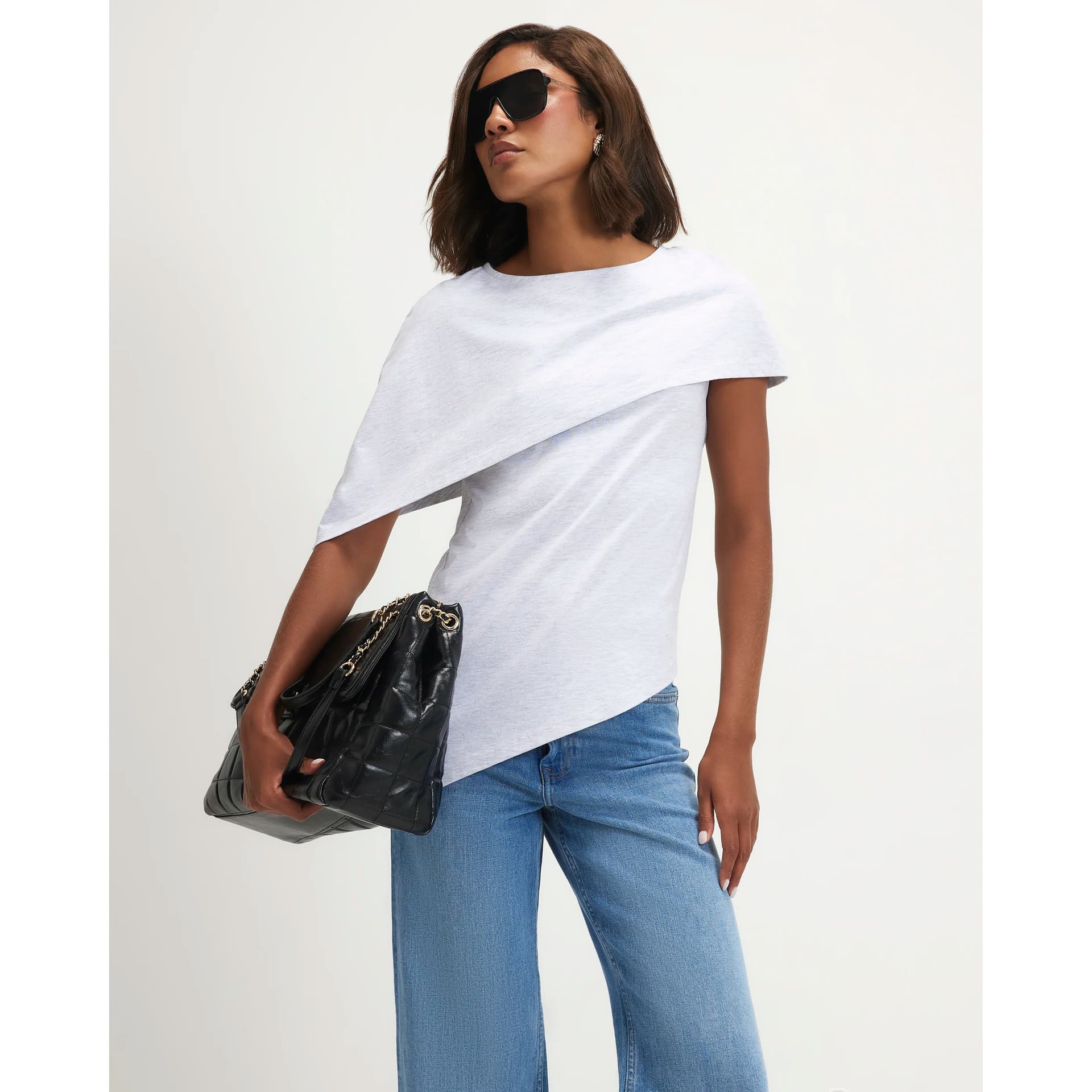 River Island River Island Womens Grey Asymmetric Cape T-Shirt