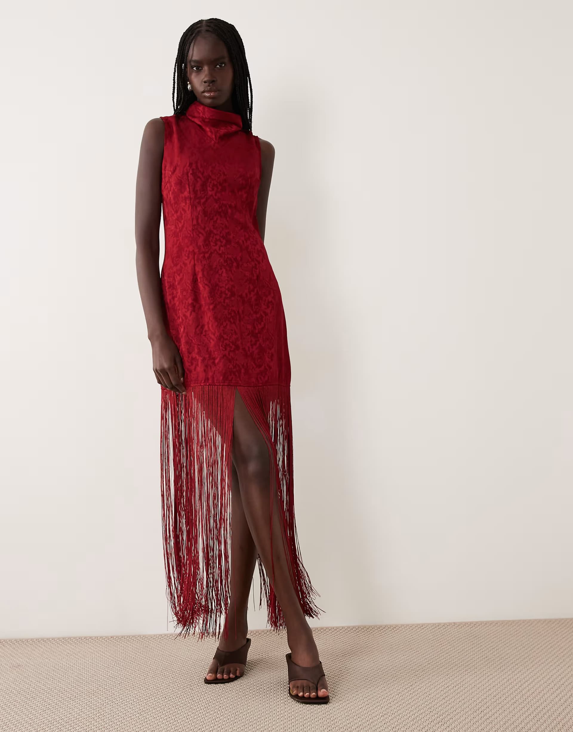 ASOS Ghospell sleeveless fringe mini dress with tie back detail in red