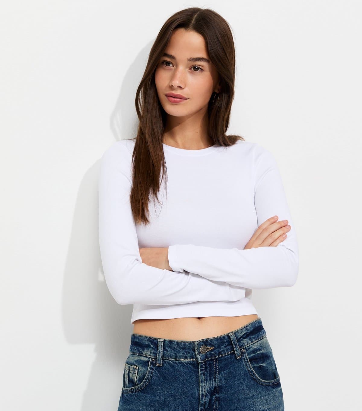 New Look New Look White Cotton-Rich Long Sleeve Baby Tee T-Shirt