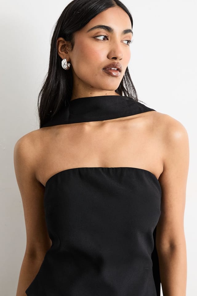 Warehouse Warehouse Women's Strapless Structured Bodice Satin Midi Dress in Black - 2