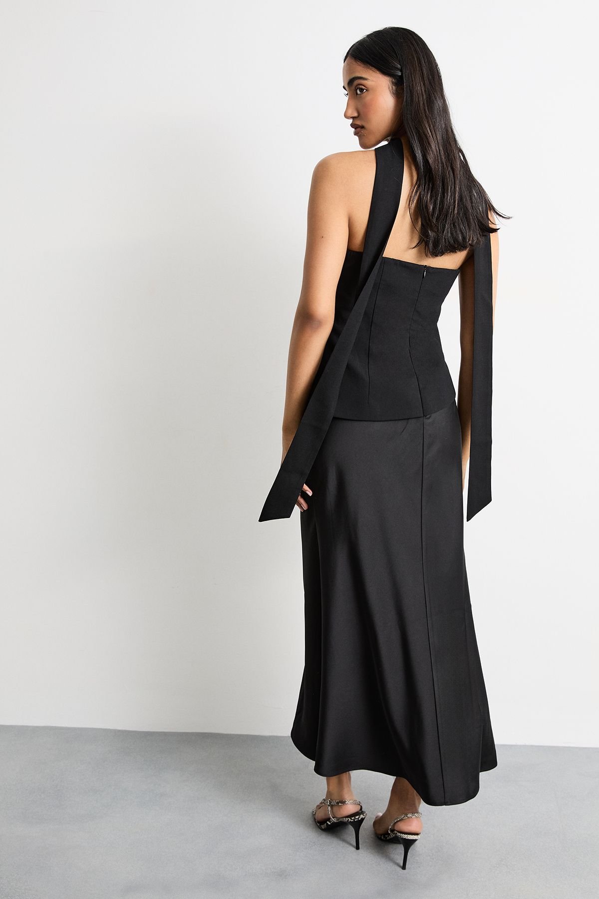 Warehouse Warehouse Women's Strapless Structured Bodice Satin Midi Dress in Black - 3