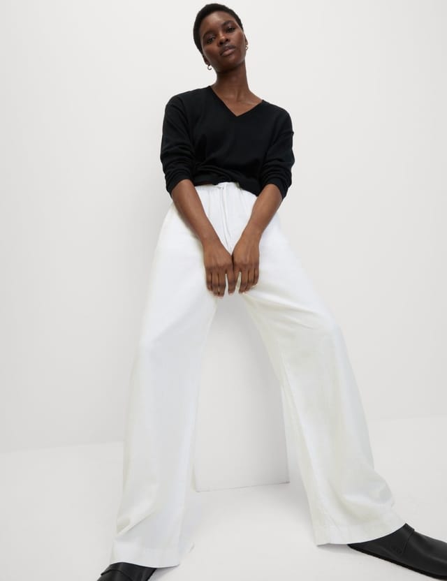Marks & Spencer M&S Linen Blend Wide Leg Trousers White - 3