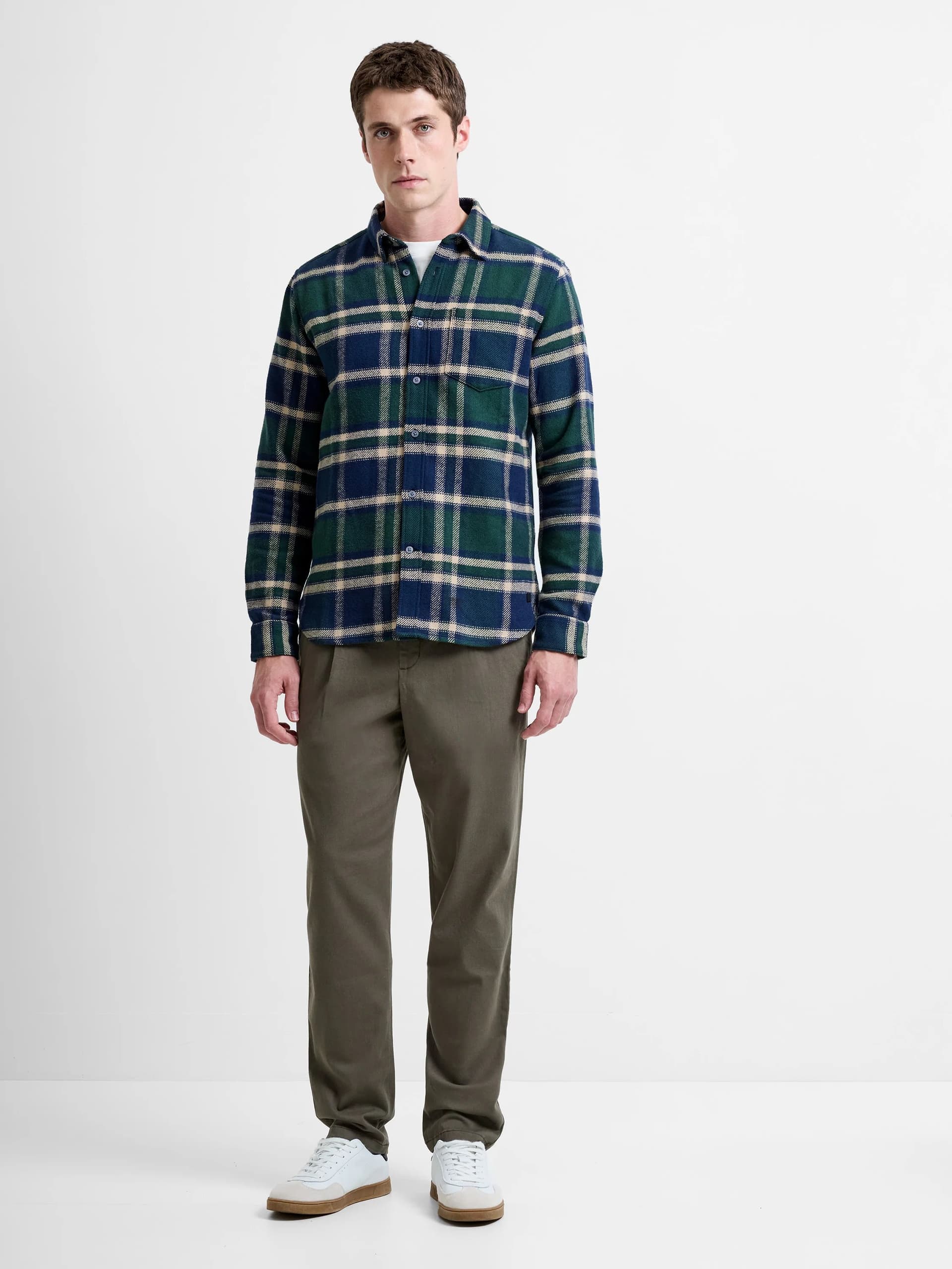 French Connection Long Sleeve Neve Check Shirt Navy/Green/Stone