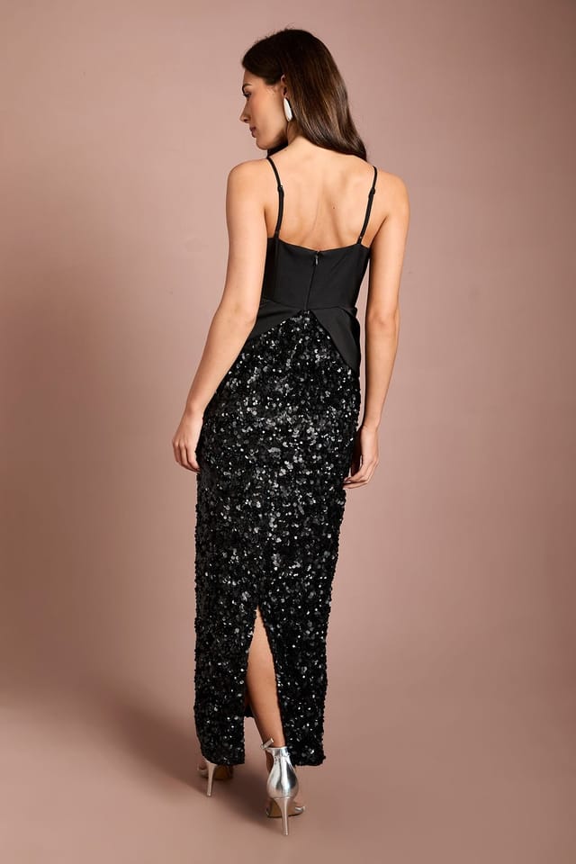 Coast Coast Women's Muse Wrap Top Strappy Midi Dress With Sequin Skirt in Black - 3