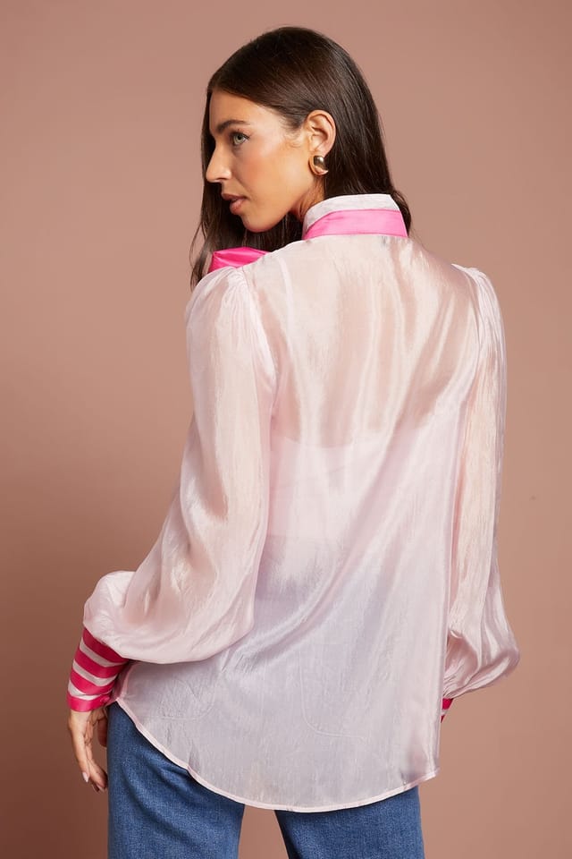 Coast Coast Women's Lisa Tan Pussybow Long Sleeve Organza Shirt in Pink - 3