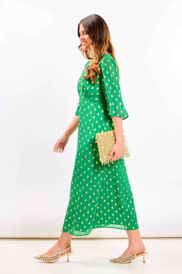 Needs No Label Needs No Label Women's Green Foil Chiffon Midi Dress - 3