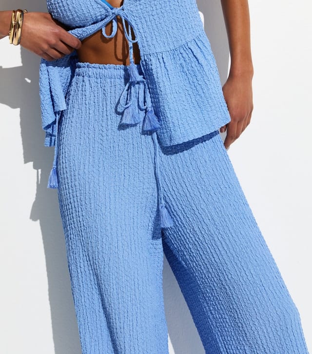 New Look Women's Light Blue Textured Jersey Beach Trouser New Look - 3
