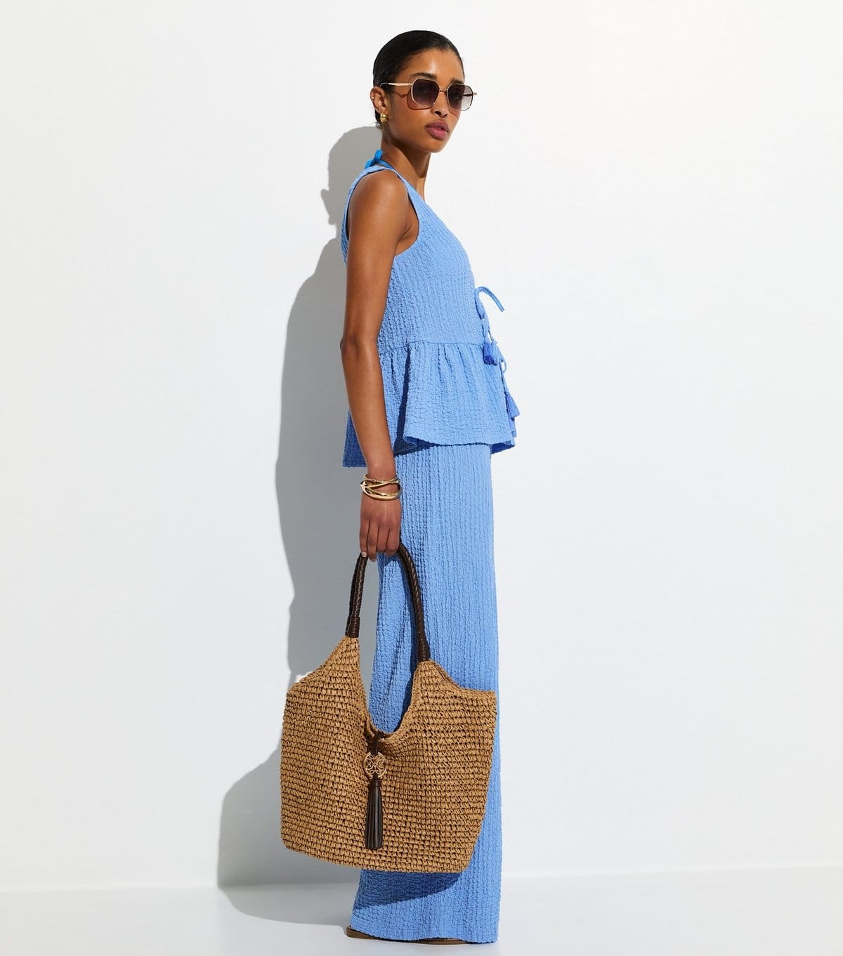 New Look Women's Light Blue Textured Jersey Beach Trouser New Look - 4