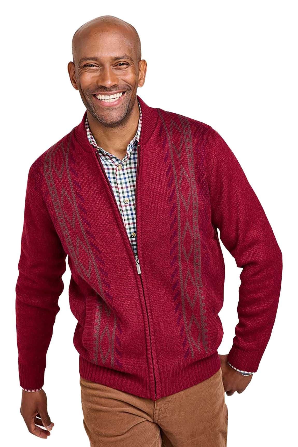 Tootal Tootal Men's Vertical Jacquard Zipper Cardigan in Burgundy