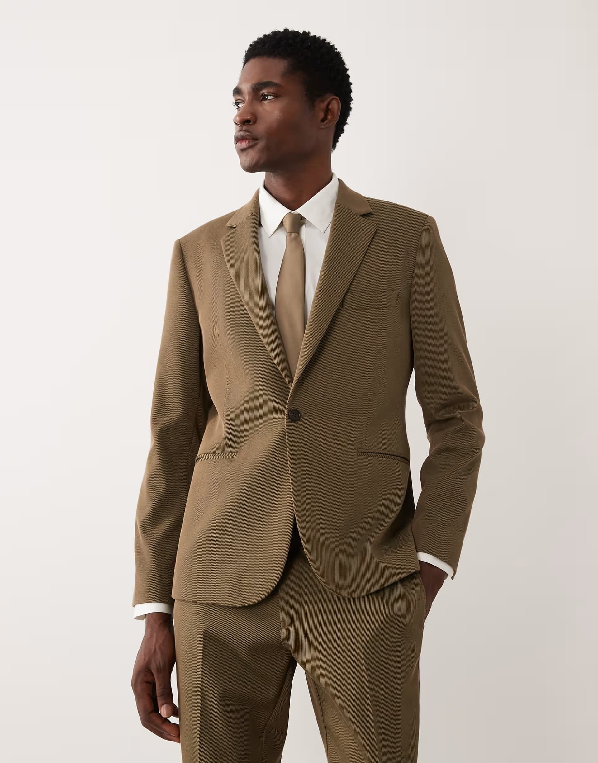 ASOS ASOS DESIGN skinny suit jacket in khaki cotton blend twill