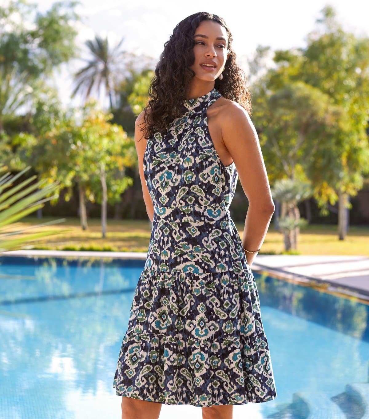 Blue Vanilla Women's Blue Tier Halter Aztec Dress Blue Vanilla New Look