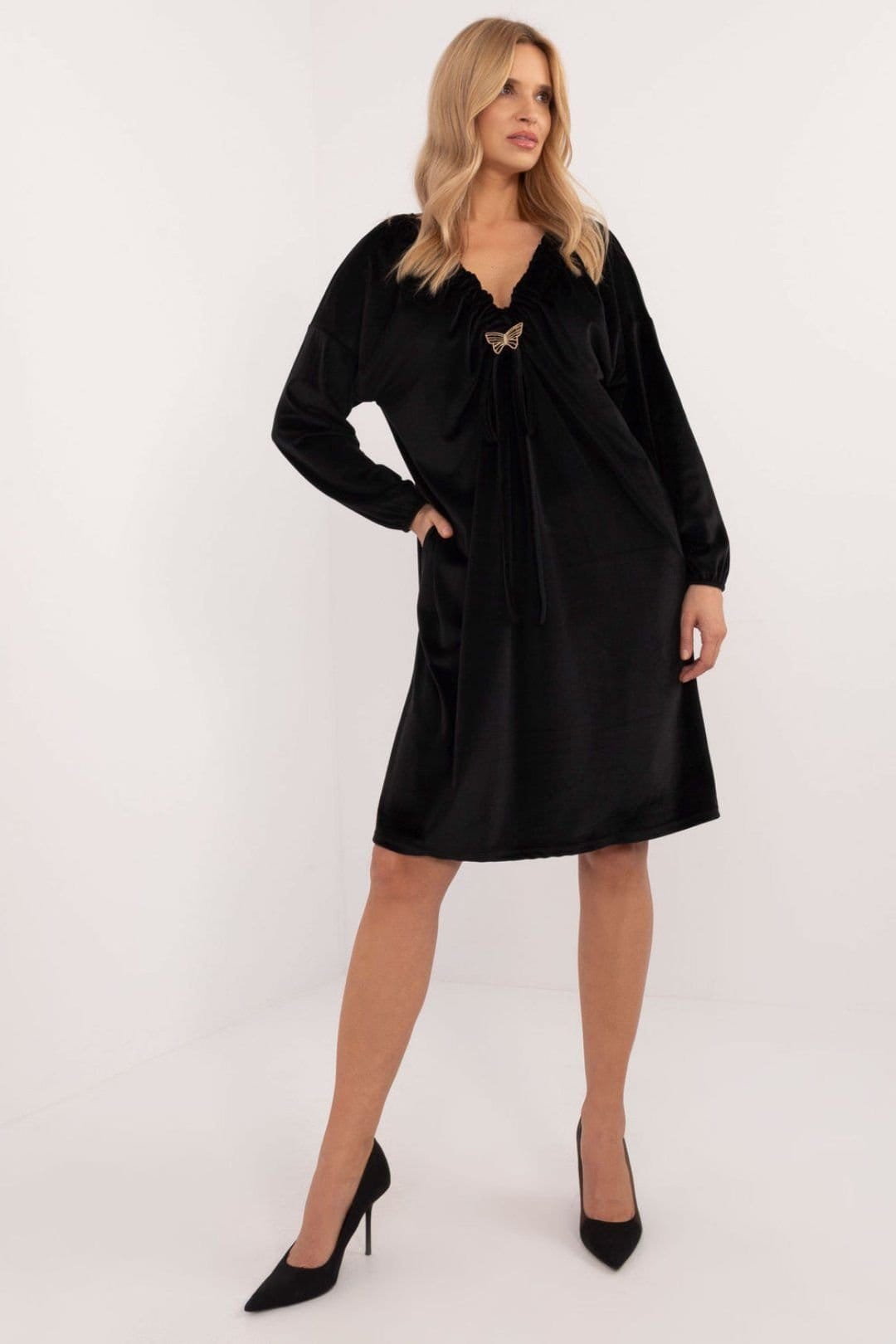 Love Lace Black Velour Daydress with Heart Neckline