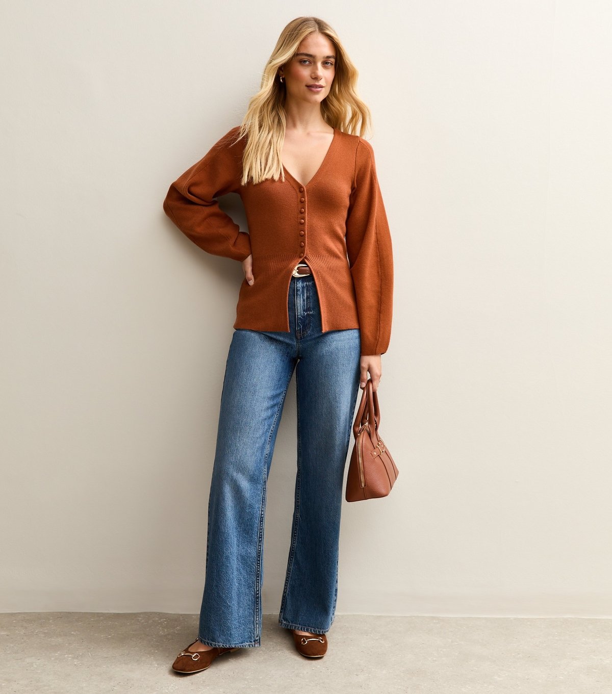 New Look Women's Tan Compact Knit V-Neck Cardigan New Look - 2