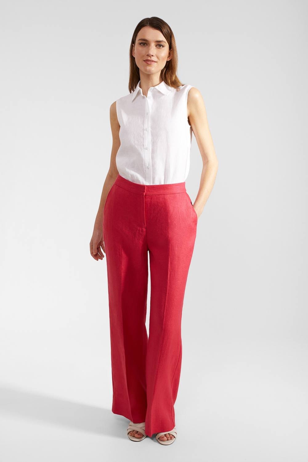Hobbs London Hobbs London Women's Mirabel Wide-Leg Linen Trousers in Cerise - 4