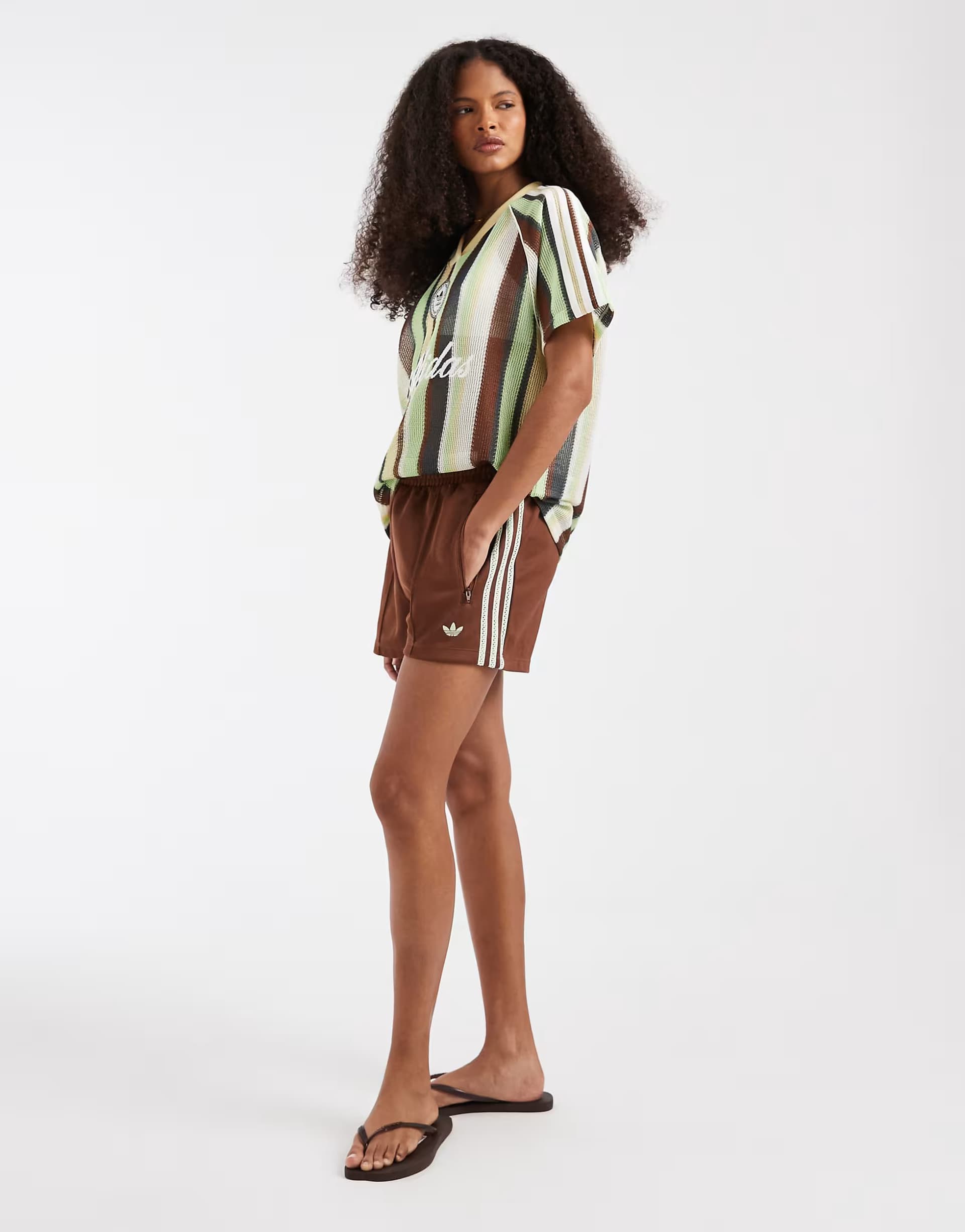 ASOS adidas Originals crochet 3 stripe shorts in brown