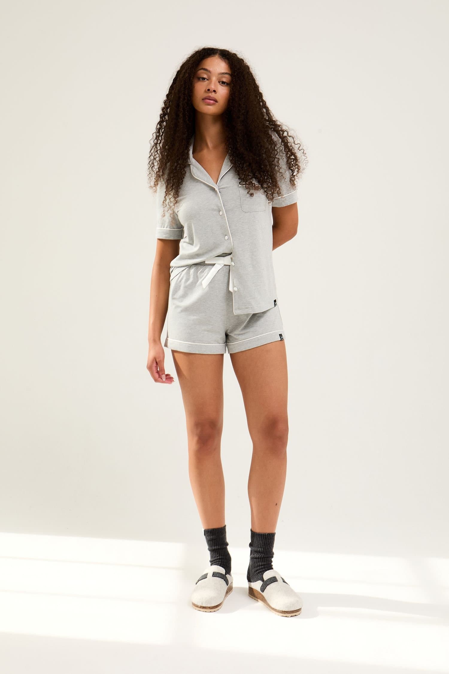 Pretty You London Pretty You London Women's Bamboo Shirt & Short Set in Mid Grey