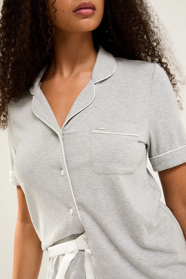 Pretty You London Pretty You London Women's Bamboo Shirt & Short Set in Mid Grey - 2