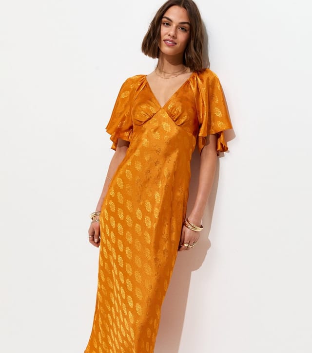 New Look Women's Dark Yellow Paisley Pattern Jacquard Flutter Sleeve Midi Dress New Look - 3