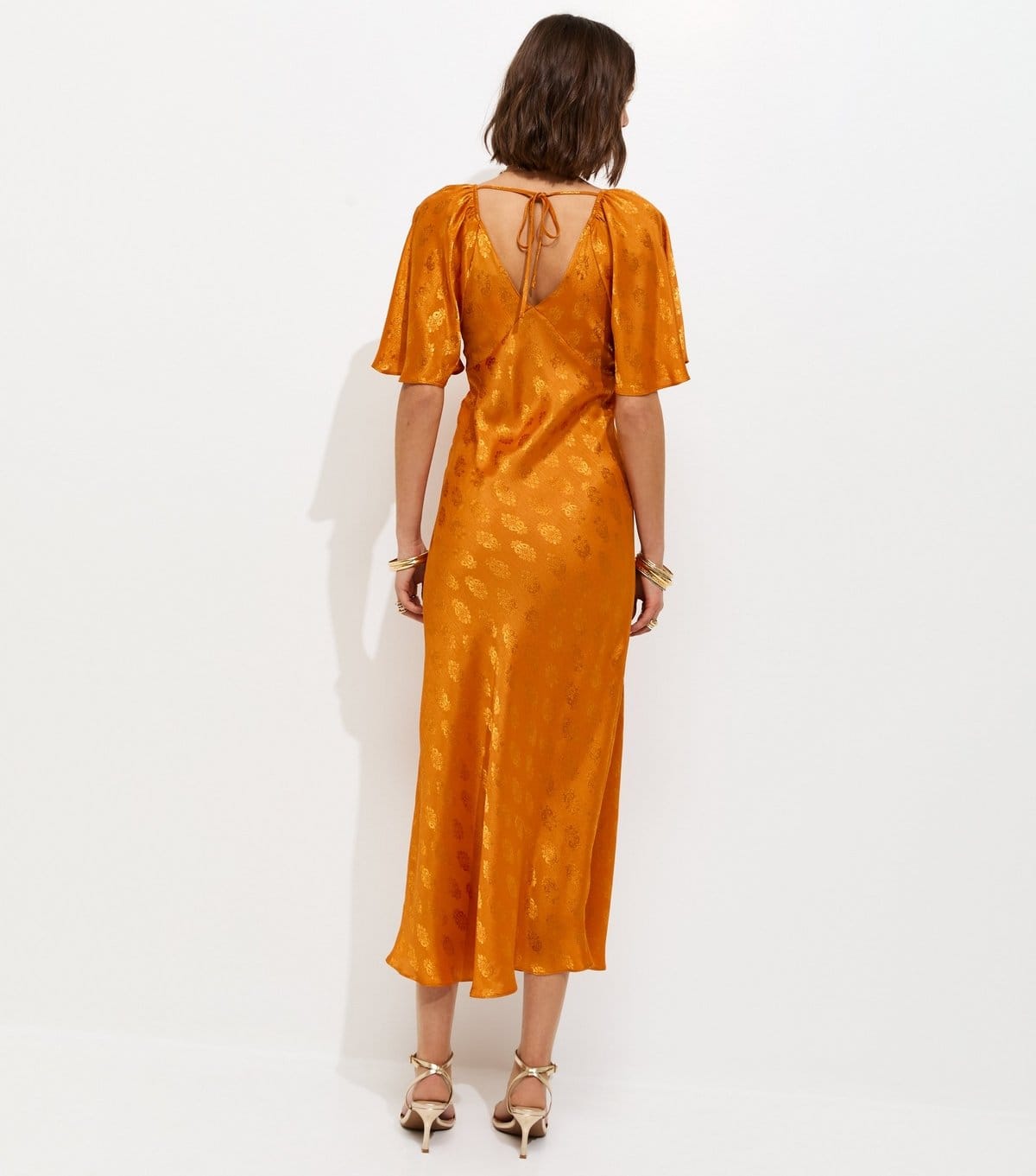 New Look Women's Dark Yellow Paisley Pattern Jacquard Flutter Sleeve Midi Dress New Look - 4