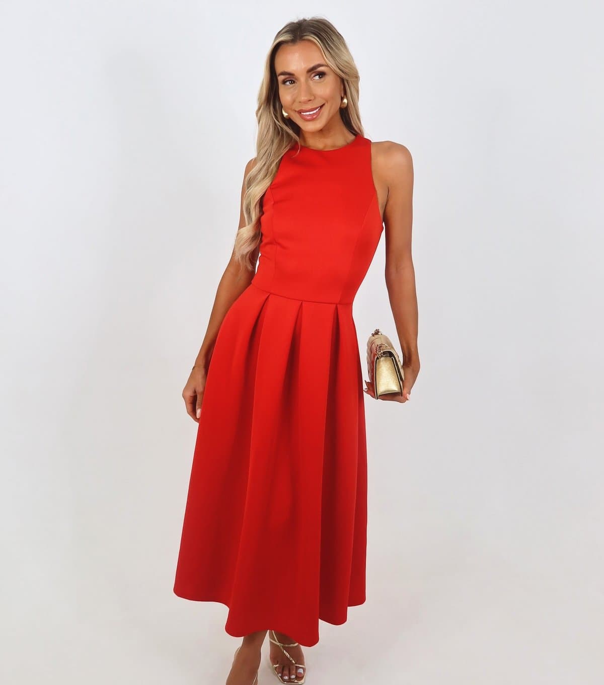 AX Paris Women's Bright Orange Pleated Skirt Midi Dress AX Paris New Look