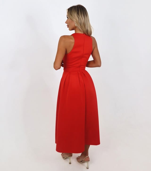 AX Paris Women's Bright Orange Pleated Skirt Midi Dress AX Paris New Look - 3