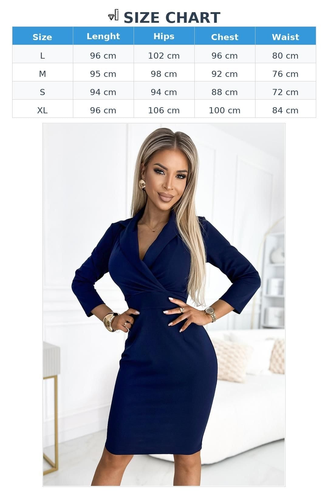 Love Lace Love Lace Women's Elegant Stretch Wrap Neck Dress in Blue - 4