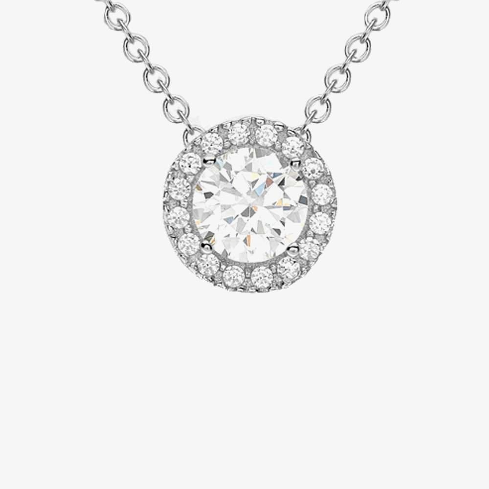T.H.Baker T.H.Baker Women's 9ct White Gold Round Halo Necklet 5.19.7304 in Silver