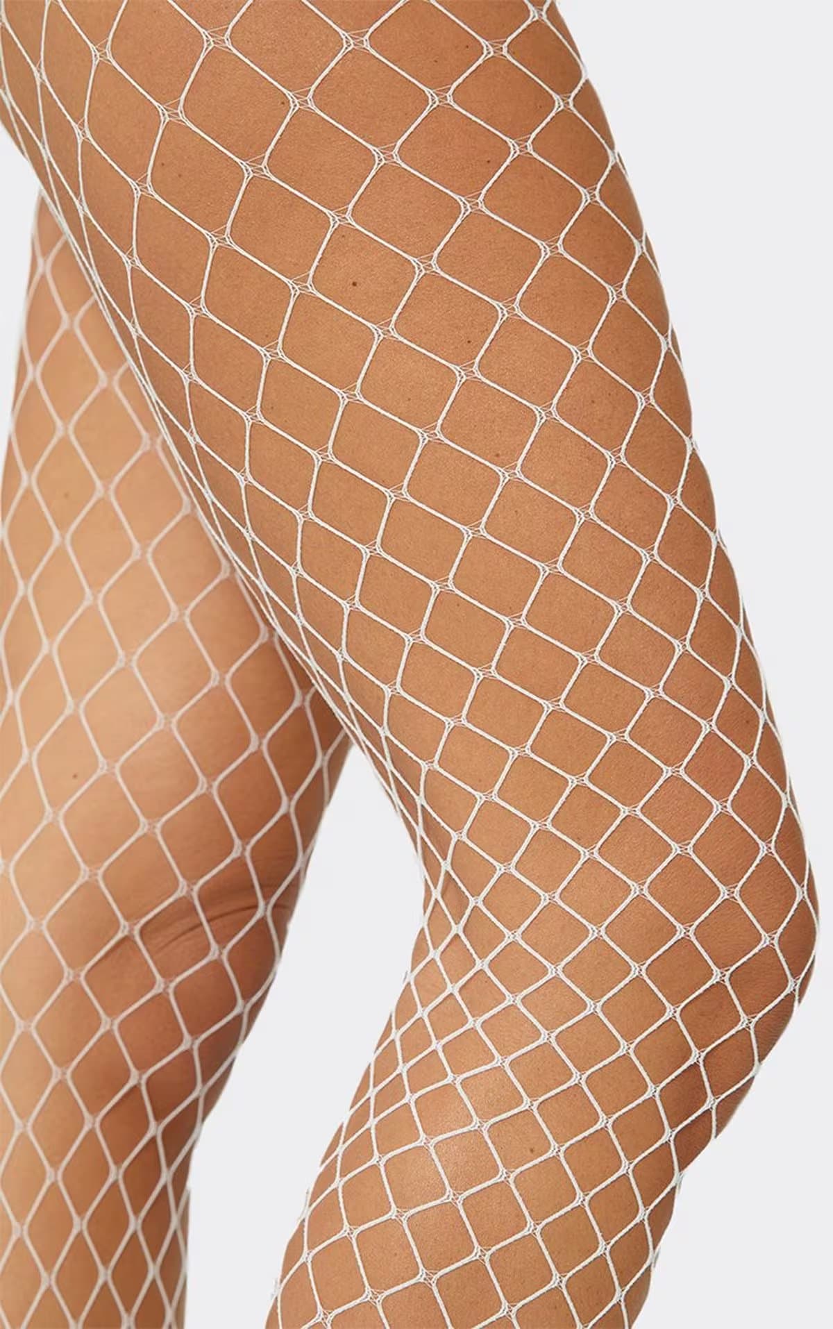 EGO Diamond Shape Tights In White Fishnet, Women's Size UK 0
